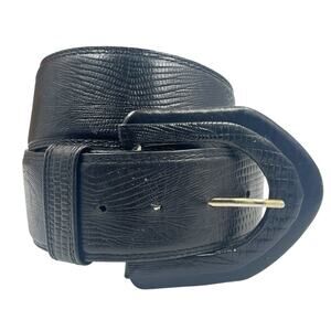 VINTAGE LIZ CLAIBORNE WIDE LEATHER BELT SIZE M 80s 90s BLACK AVANT GARDE FUNKY